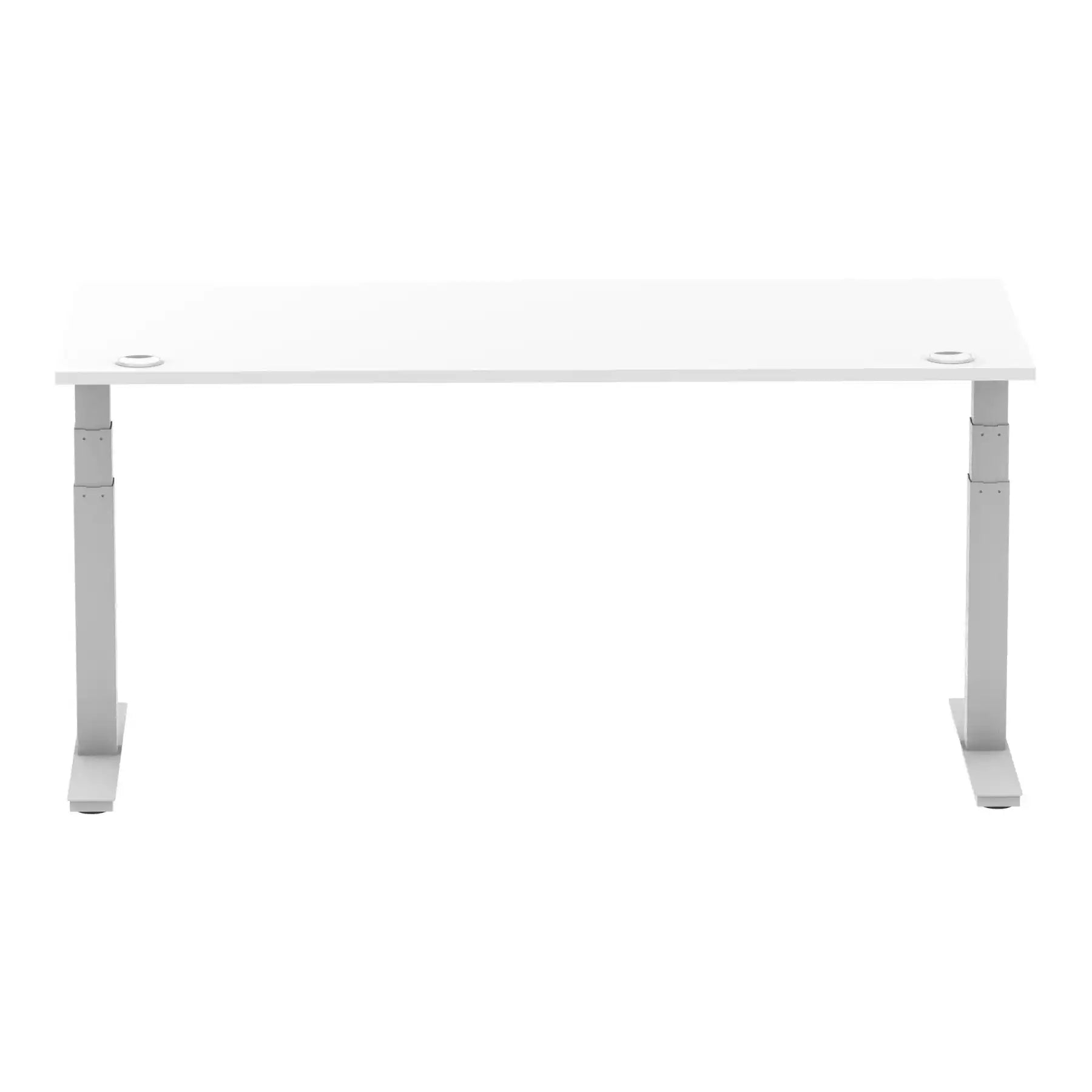 Air 800mm Height Adjustable Office Desk White Top Cable Ports Silver Leg - Price Crash Furniture
