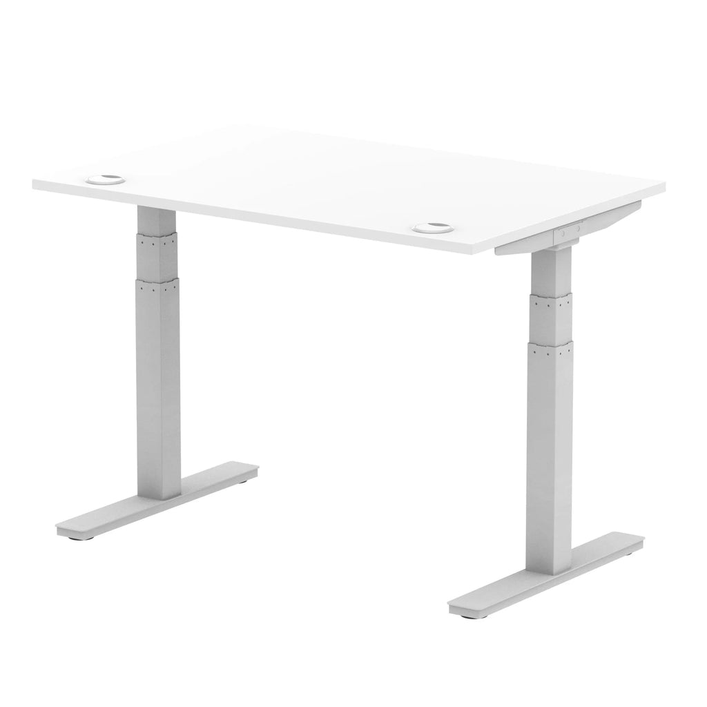 Air 800mm Height Adjustable Office Desk White Top Cable Ports Silver Leg - Price Crash Furniture