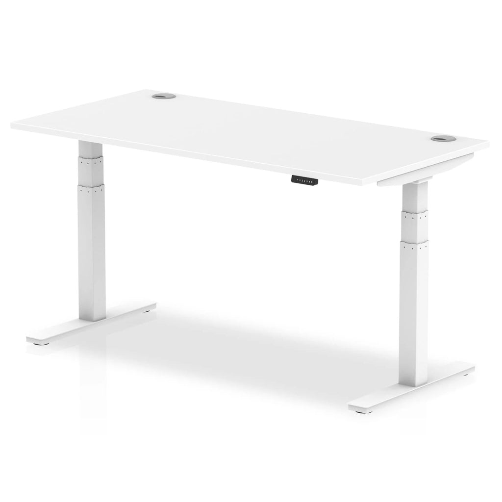 Air 800mm Height Adjustable Office Desk White Top Cable Ports White Leg - Price Crash Furniture