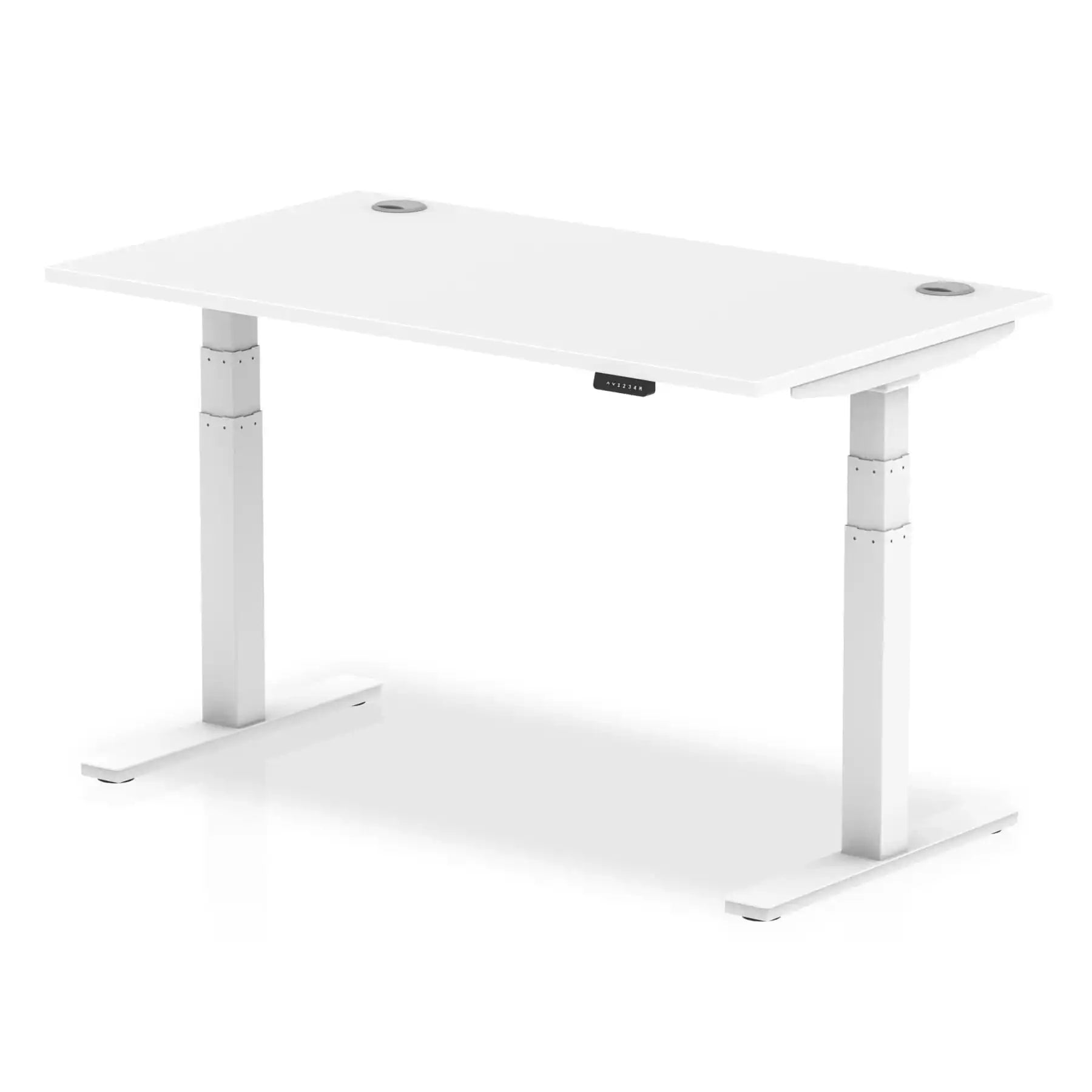 Air 800mm Height Adjustable Office Desk White Top Cable Ports White Leg - Price Crash Furniture