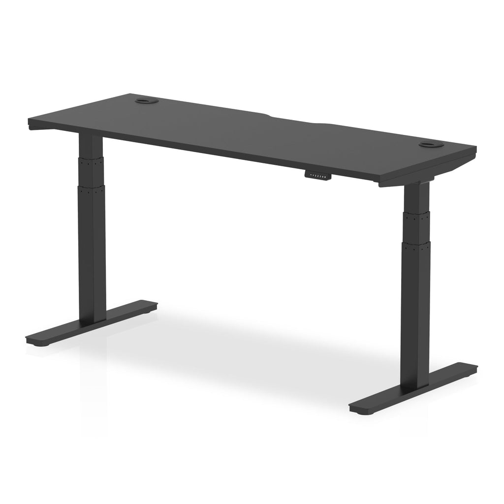 Air Black Series 600mm Height Adjustable Office Desk Black Top with Cable Ports Black Leg - Price Crash Furniture