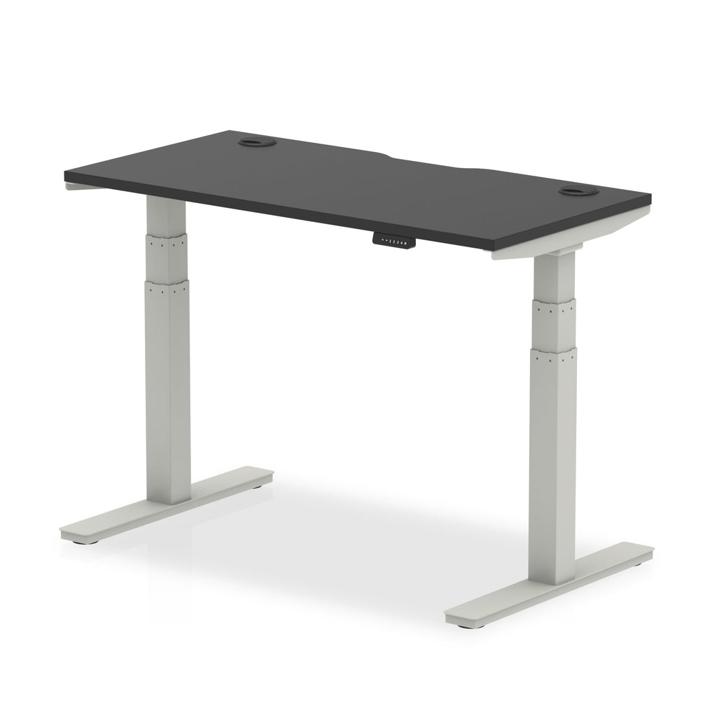Air Black Series 600mm Height Adjustable Office Desk Black Top with Cable Ports Silver Leg - Price Crash Furniture