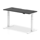 Air Black Series 600mm Height Adjustable Office Desk Black Top with Cable Ports White Leg - Price Crash Furniture