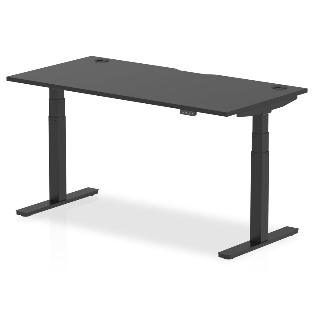 Air Black Series 800mm Height Adjustable Office Desk Black Top with Cable Ports Black Leg - Price Crash Furniture