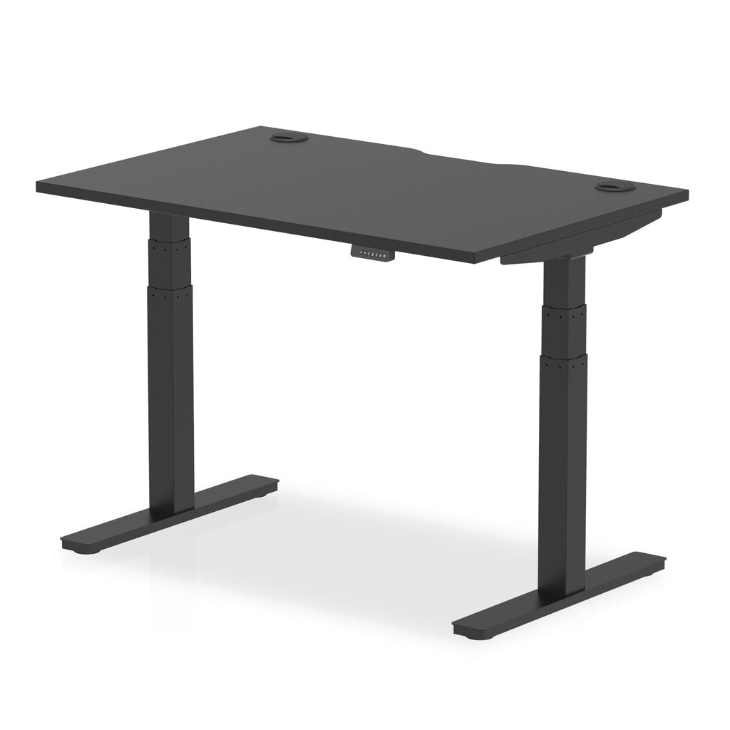 Air Black Series 800mm Height Adjustable Office Desk Black Top with Cable Ports Black Leg - Price Crash Furniture