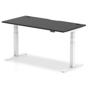 Air Black Series 800mm Height Adjustable Office Desk Black Top with Cable Ports White Leg - Price Crash Furniture