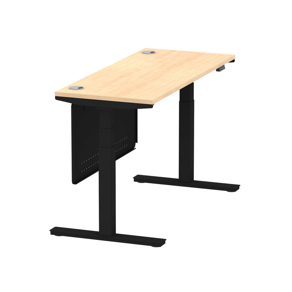 Air Modesty 600mm Height Adjustable Office Desk Maple Top Cable Ports Black Leg With Black Steel Modesty Panel - Price Crash Furniture