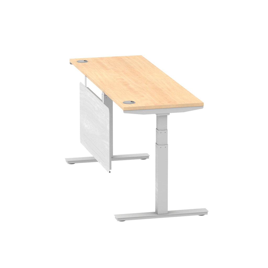 Air Modesty 600mm Height Adjustable Office Desk Maple Top Cable Ports Silver Leg With Silver Steel Modesty Panel - Price Crash Furniture