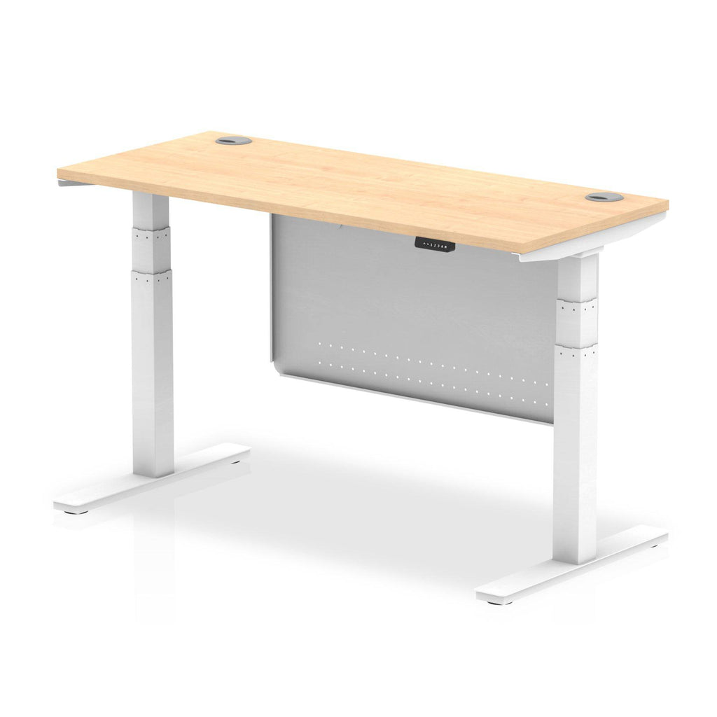 Air Modesty 600mm Height Adjustable Office Desk Maple Top Cable Ports White Leg With White Steel Modesty Panel - Price Crash Furniture