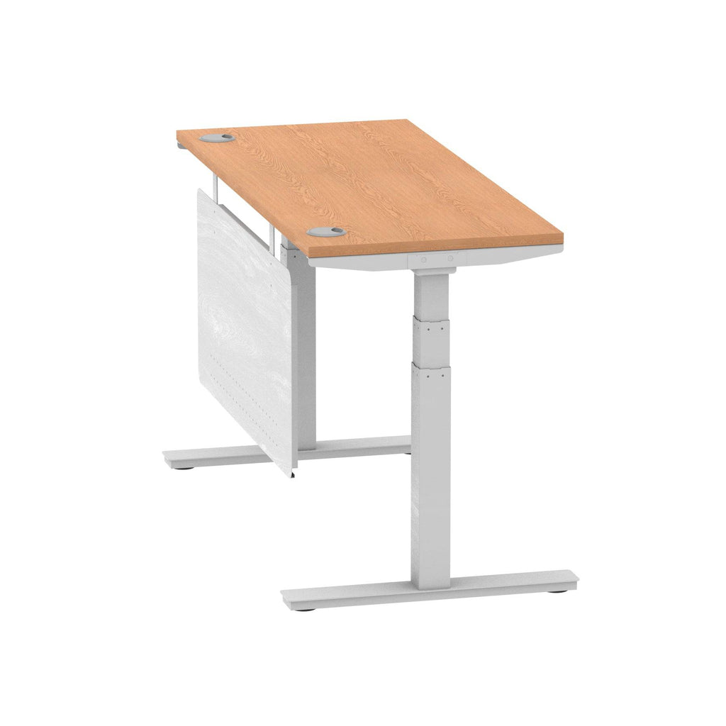 Air Modesty 600mm Height Adjustable Office Desk Oak Top Cable Ports Silver Leg With Silver Steel Modesty Panel - Price Crash Furniture