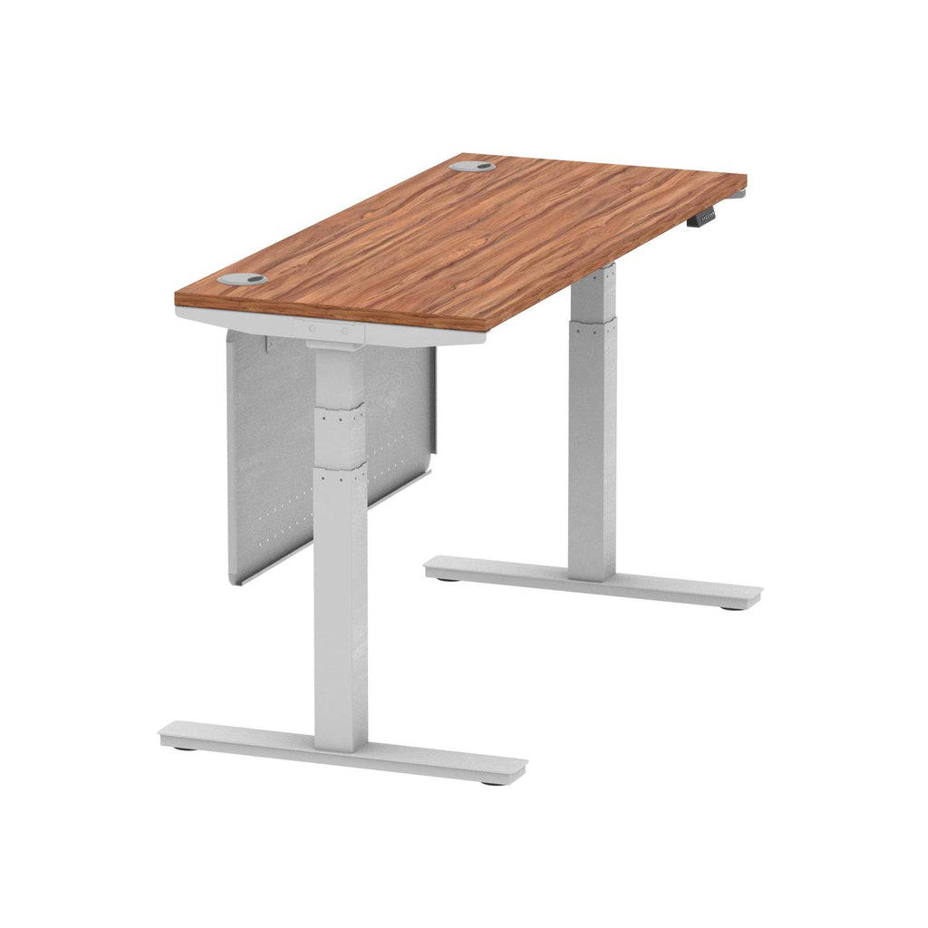 Air Modesty 600mm Height Adjustable Office Desk Walnut Top Cable Ports Silver Leg With Silver Steel Modesty Panel - Price Crash Furniture