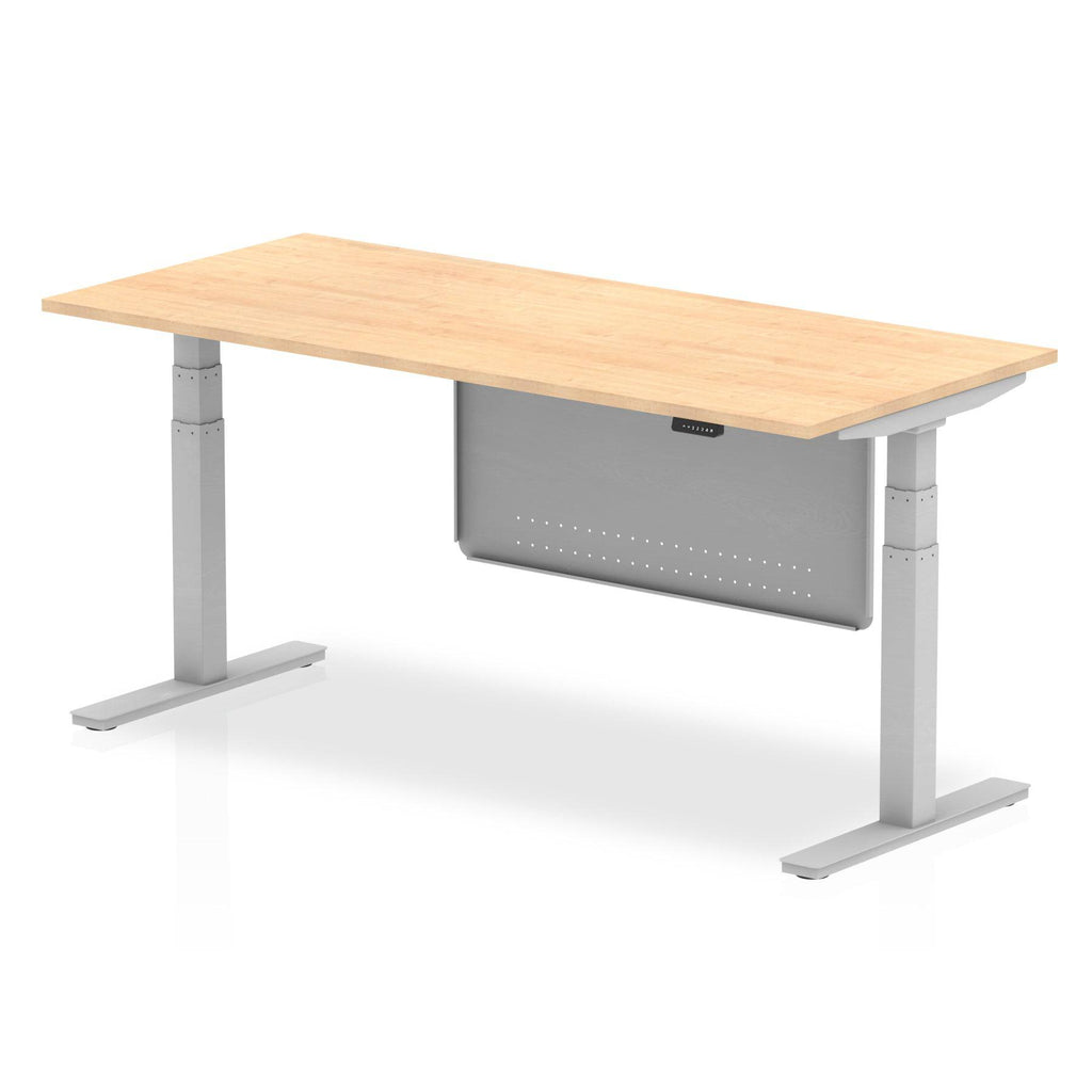 Air Modesty 800mm Height Adjustable Office Desk Maple Top Silver Leg With Silver Steel Modesty Panel - Price Crash Furniture