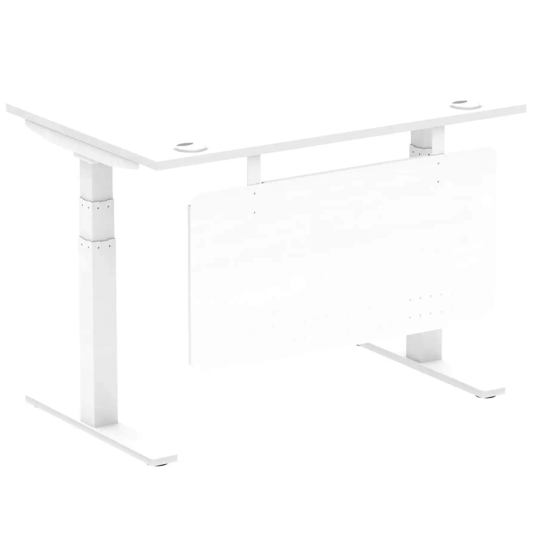 Air Modesty 800mm Height Adjustable Office Desk White Top Cable Ports White Leg With White Steel Modesty Panel - Price Crash Furniture