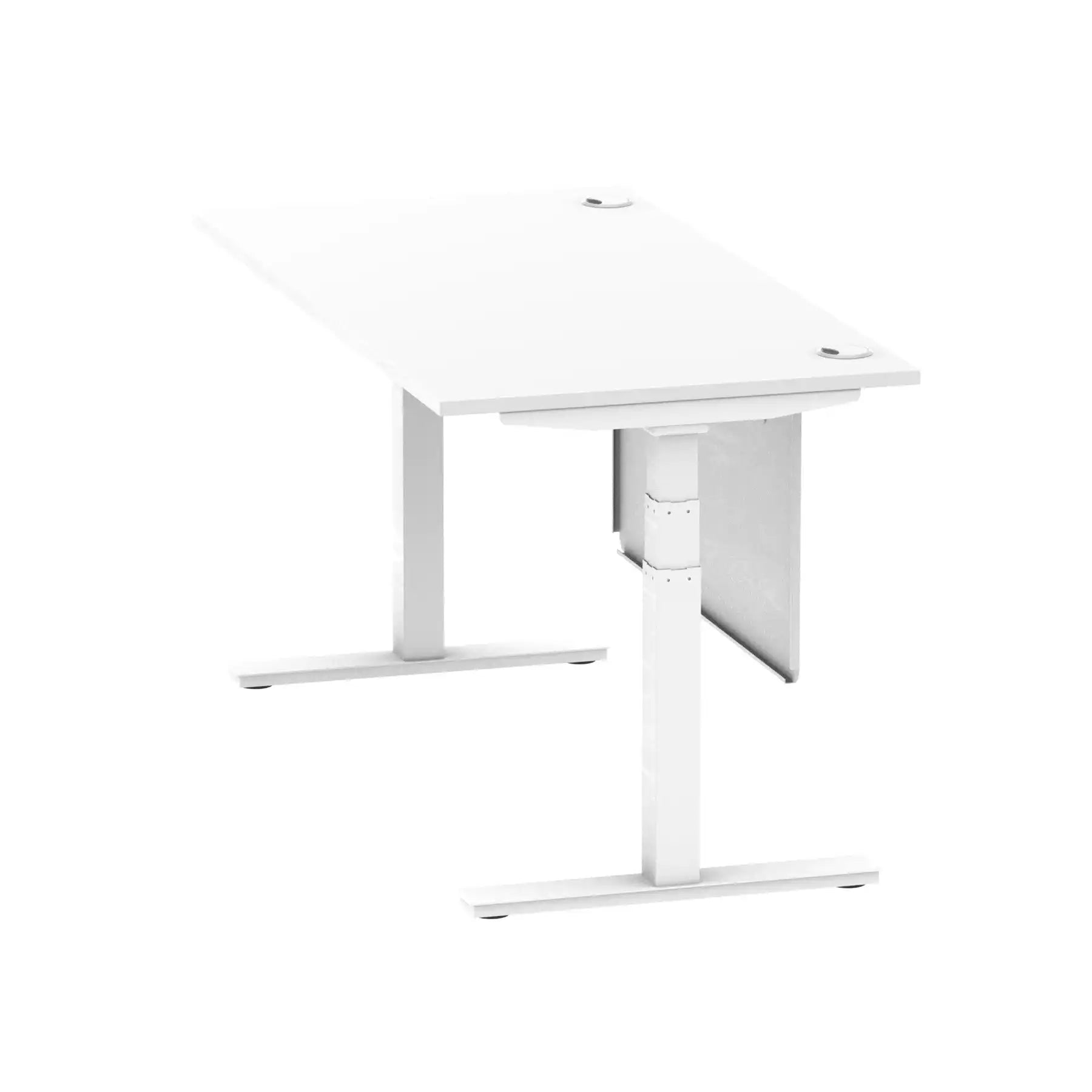 Air Modesty 800mm Height Adjustable Office Desk White Top Cable Ports White Leg With White Steel Modesty Panel - Price Crash Furniture