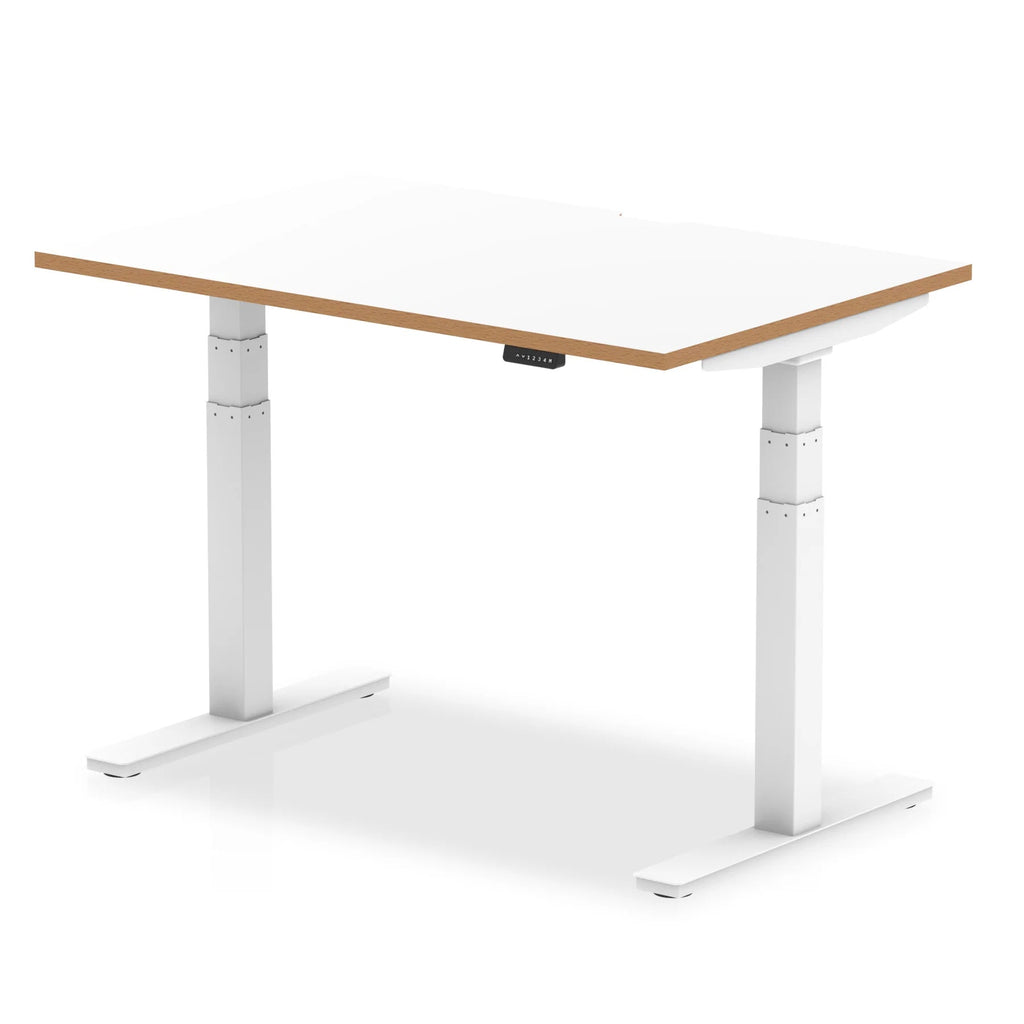 Oslo Height Adjustable Office Desk White Top Natural Wood Edge White Frame - Price Crash Furniture