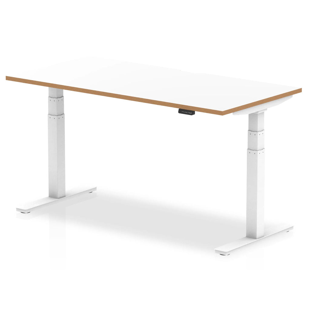 Oslo Height Adjustable Office Desk White Top Natural Wood Edge White Frame - Price Crash Furniture