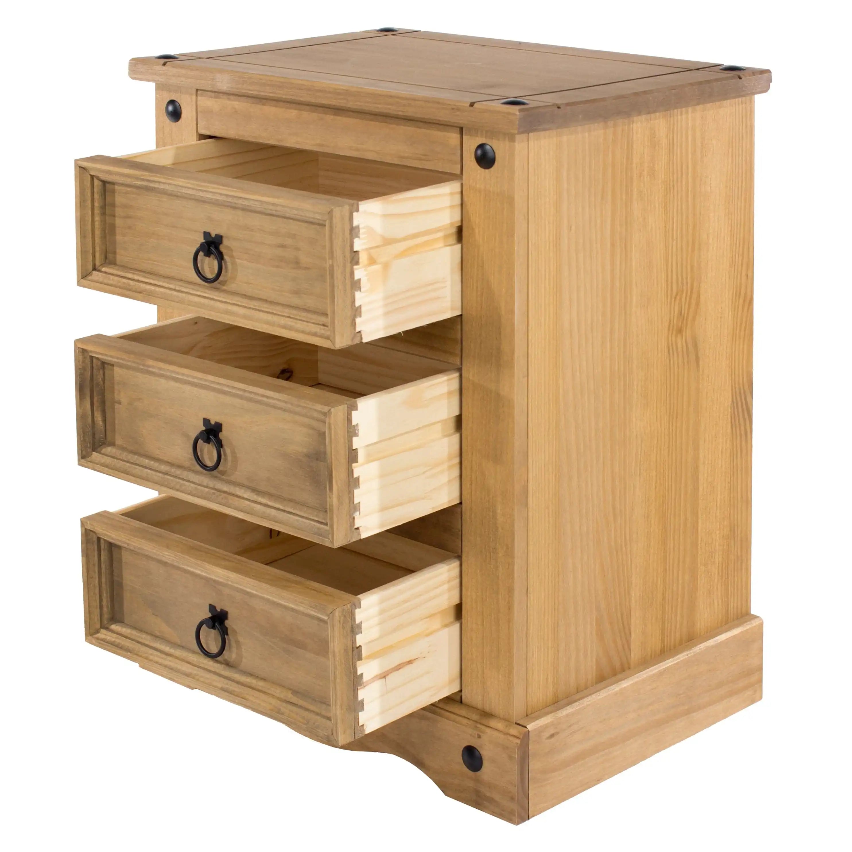 Corona Core Products 3 Drawer Bedside Cabinet in Pine - Price Crash Furniture