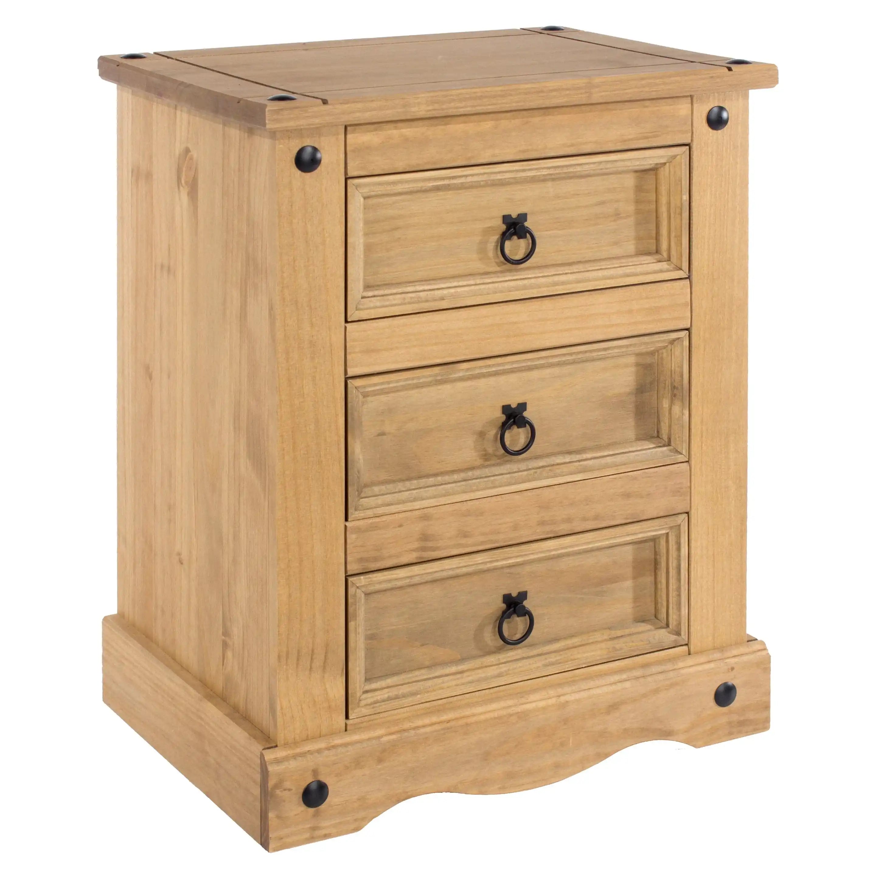 Corona Core Products 3 Drawer Bedside Cabinet in Pine - Price Crash Furniture