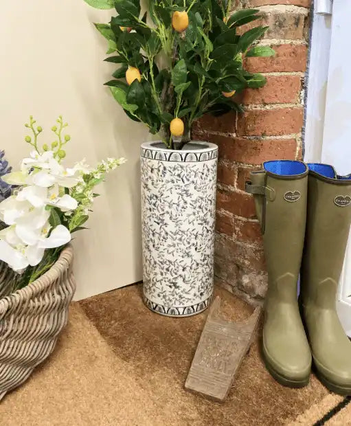 Blue And White Ditsy Print Umbrella Stand - Price Crash Furniture