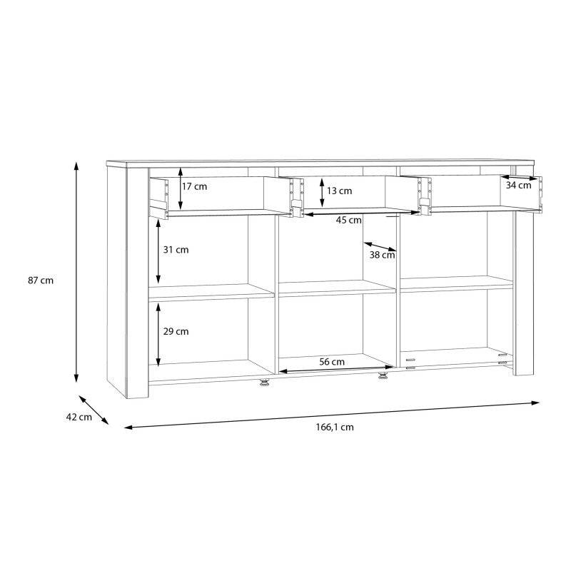 Bohol 3 Door 3 Drawer Sideboard In Riviera Oak/Navy - Price Crash Furniture