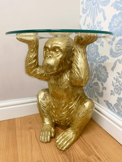 Gold Chimp With Glass Top Side Table - Price Crash Furniture