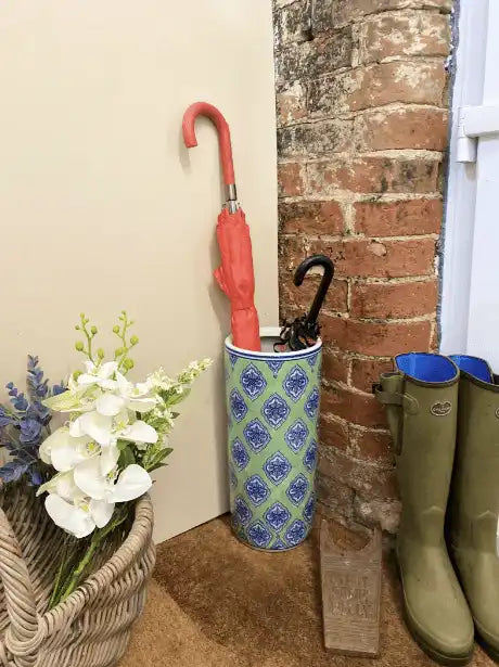 Green And White Diamond Print Umbrella Stand - Price Crash Furniture