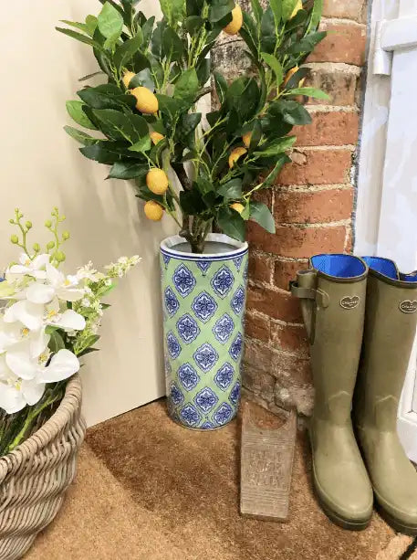 Green And White Diamond Print Umbrella Stand - Price Crash Furniture