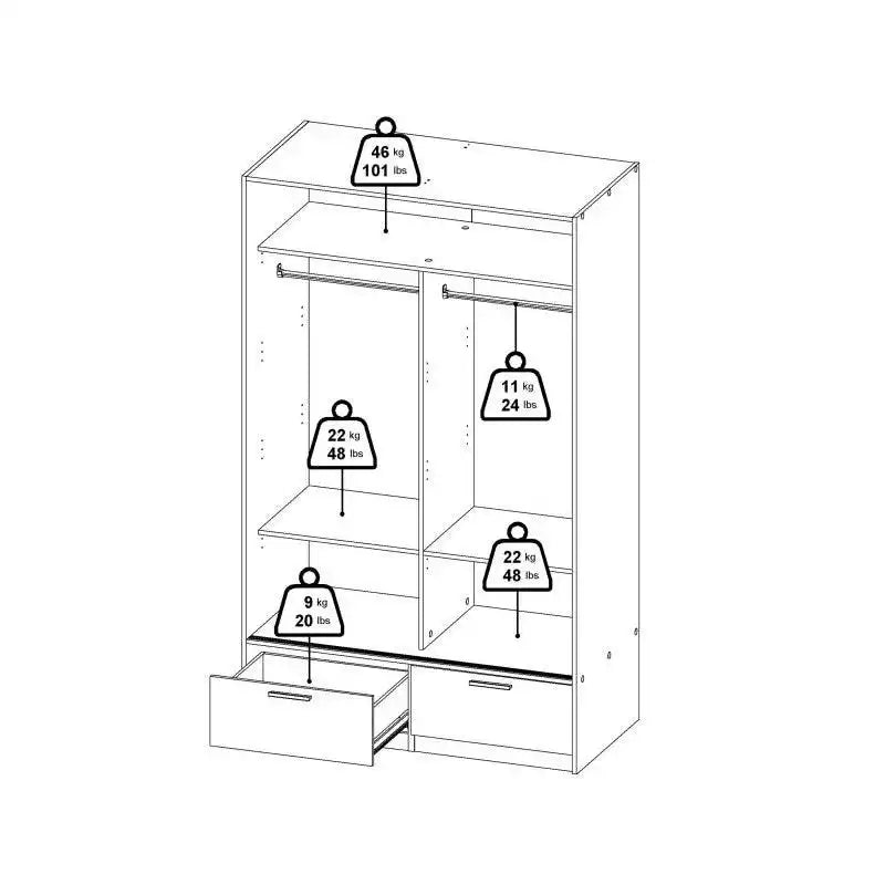 Line Wardrobe With 2 Doors + 2 Drawers In White And Concrete - Price Crash Furniture