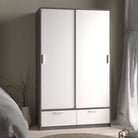 Line Wardrobe With 2 Doors + 2 Drawers In White And Concrete - Price Crash Furniture
