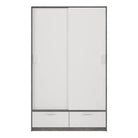 Line Wardrobe With 2 Doors + 2 Drawers In White And Concrete - Price Crash Furniture
