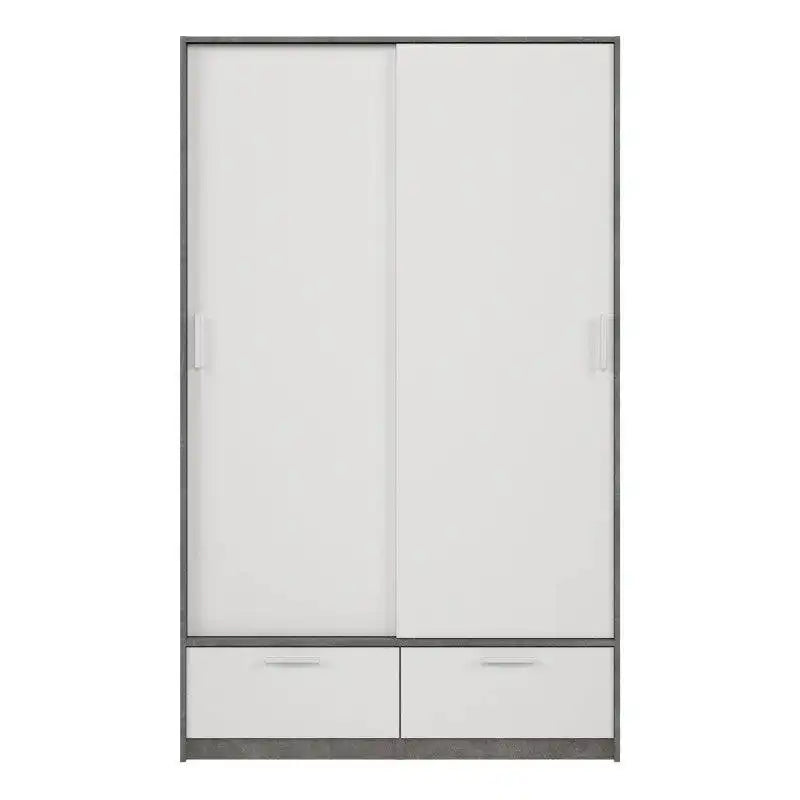 Line Wardrobe With 2 Doors + 2 Drawers In White And Concrete - Price Crash Furniture