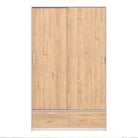 Line Wardrobe with 2 Doors + 2 Drawers In White And Jackson Hickory Oak - Price Crash Furniture