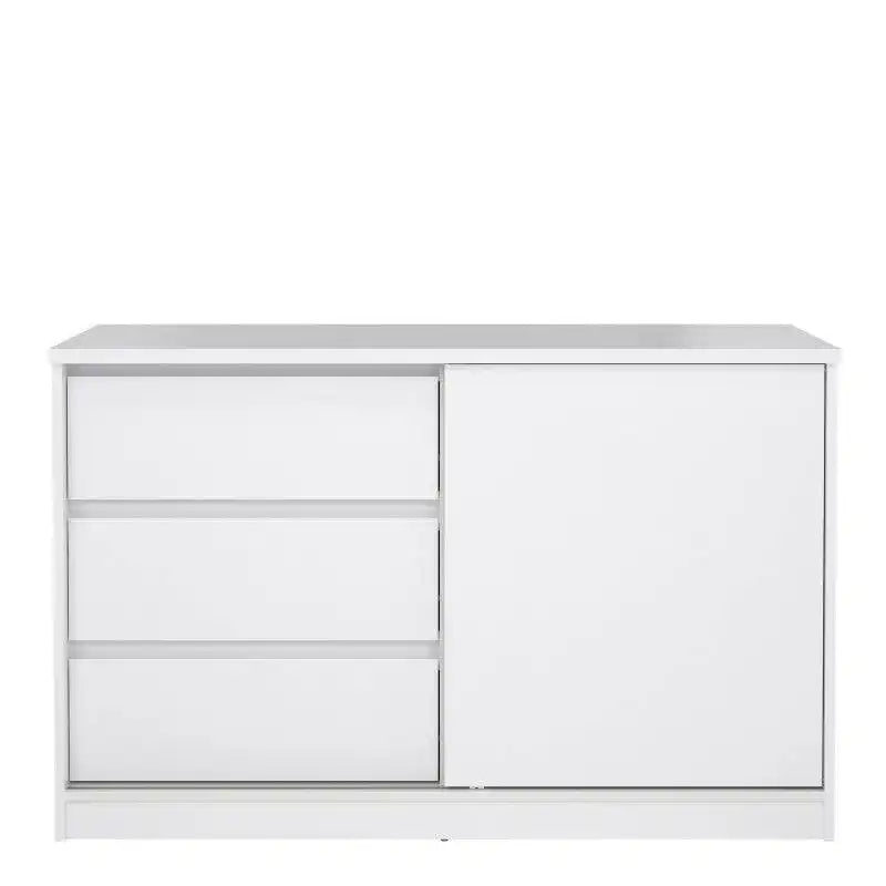 Naia Storage Unit with 1 Sliding Door and 3 Drawers in White High Gloss - Price Crash Furniture