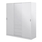 Naia Wardrobe with 2 sliding doors + 1 door + 3 drawers in White High Gloss - Price Crash Furniture