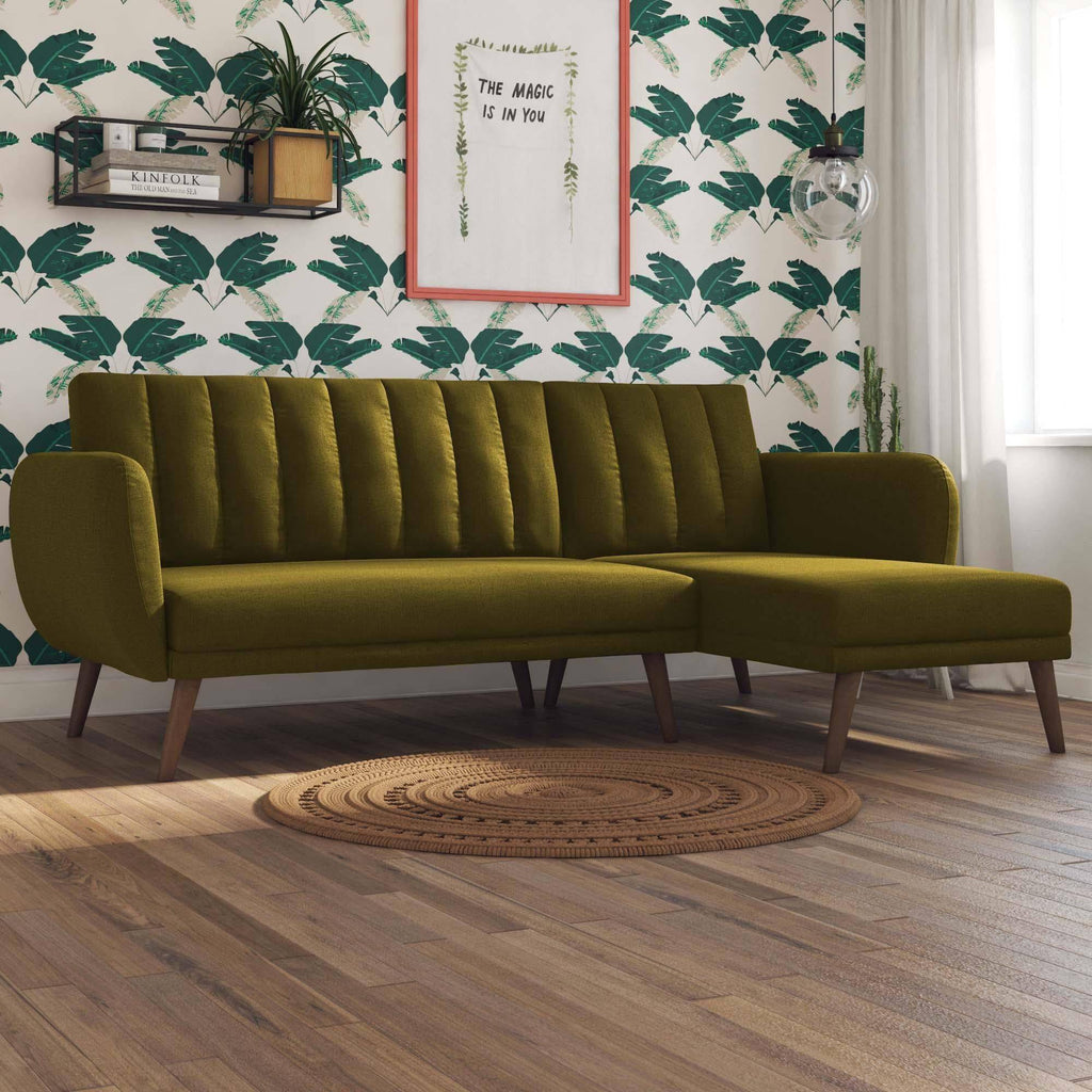 NOVOGRATZ Brittany Sectional Futon Sofa Linen Green - Price Crash Furniture