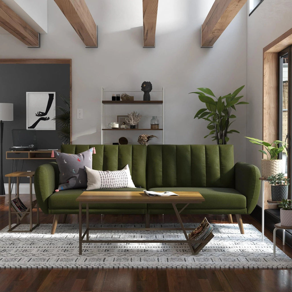 NOVOGRATZ Brittany Sofa Bed Wooden Legs - Linen - Green - Price Crash Furniture