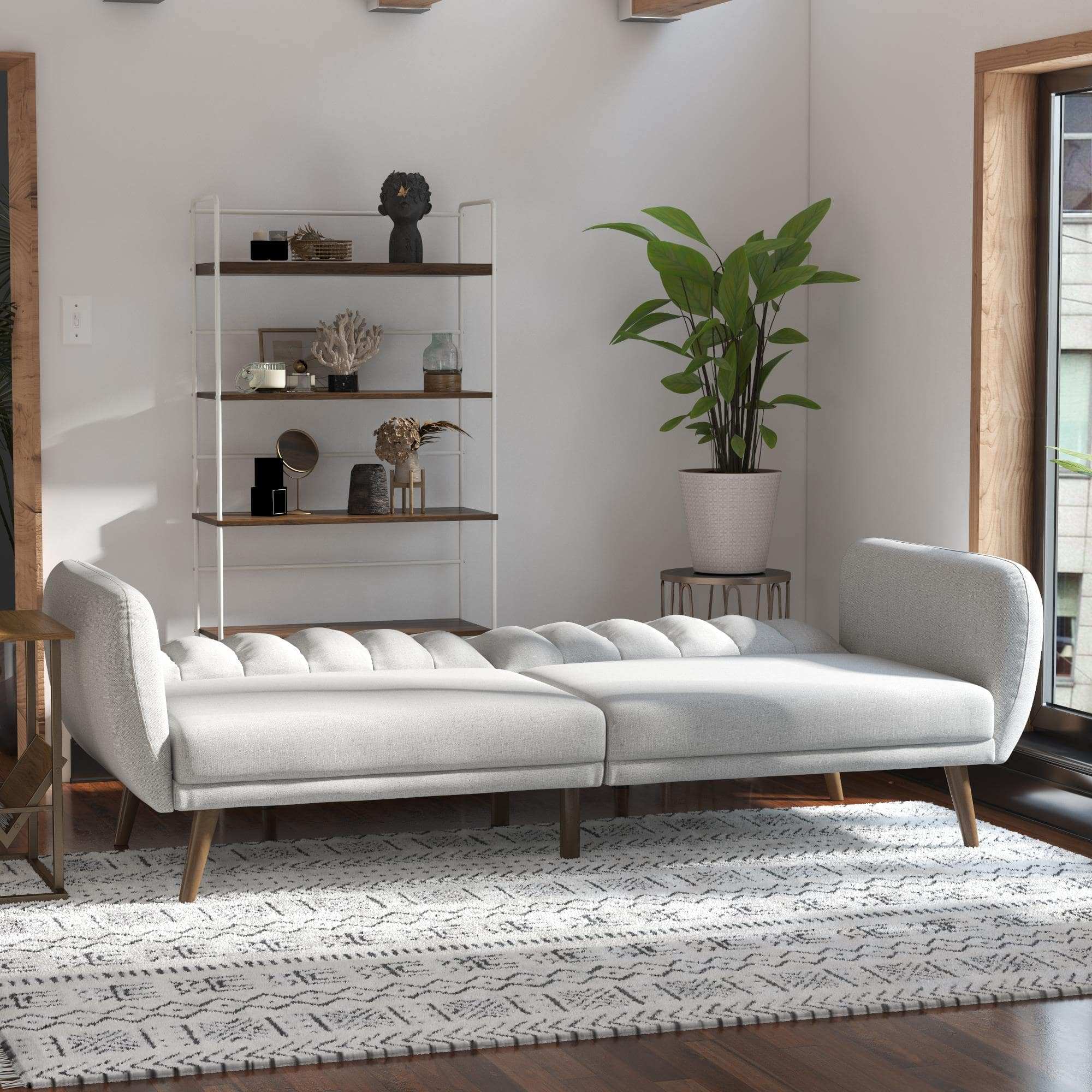 NOVOGRATZ Brittany Sofa Bed Wooden Legs - Linen - Light Grey - Price Crash Furniture