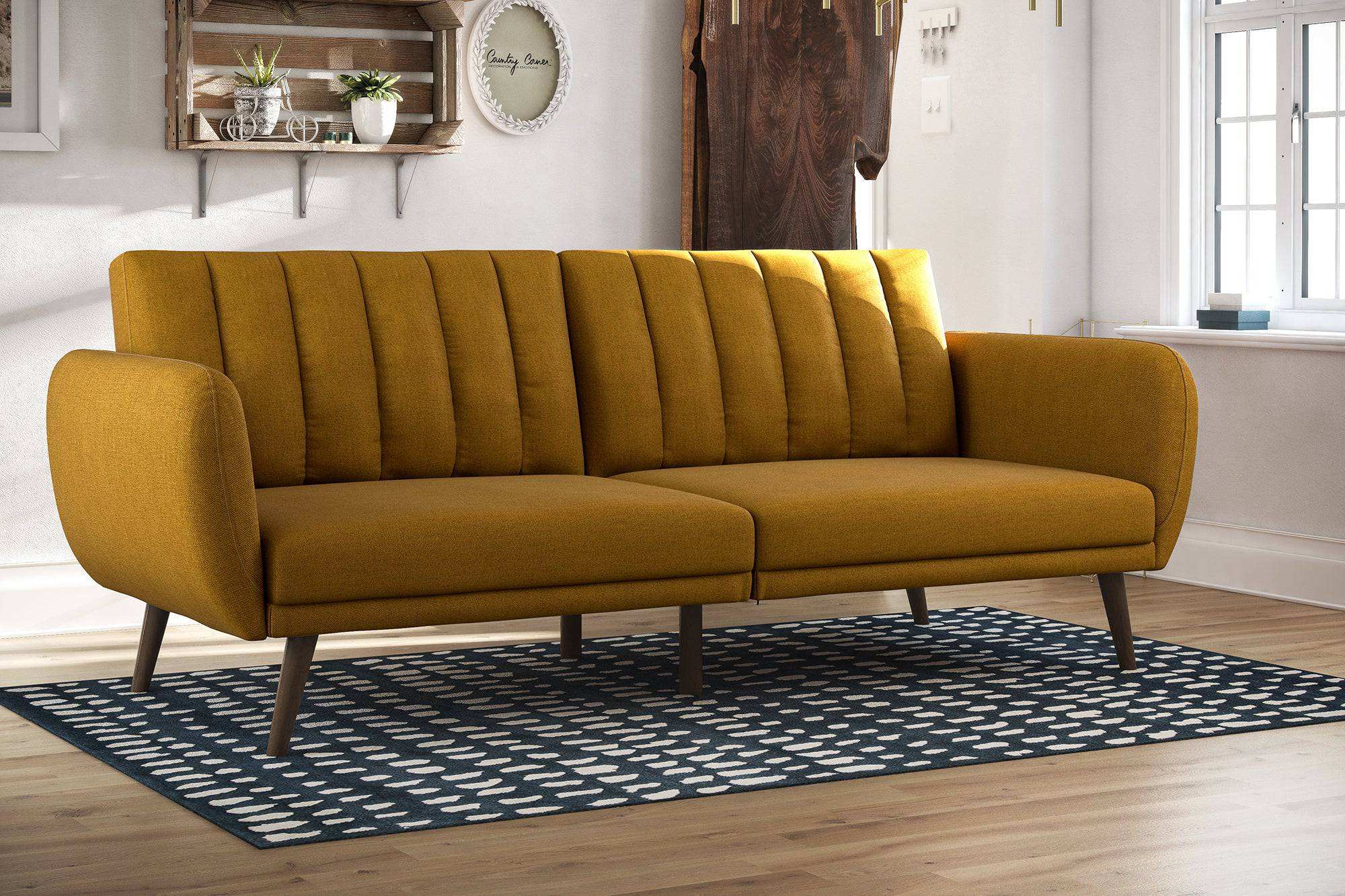 NOVOGRATZ Brittany Sofa Bed Wooden Legs - Linen - Mustard - Price Crash Furniture