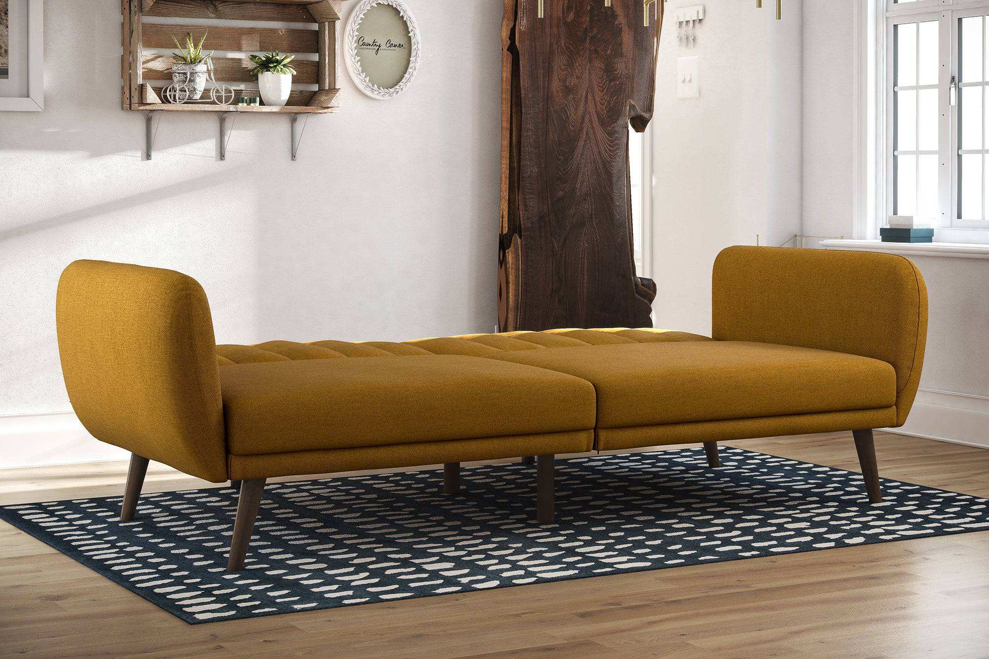 NOVOGRATZ Brittany Sofa Bed Wooden Legs - Linen - Mustard - Price Crash Furniture