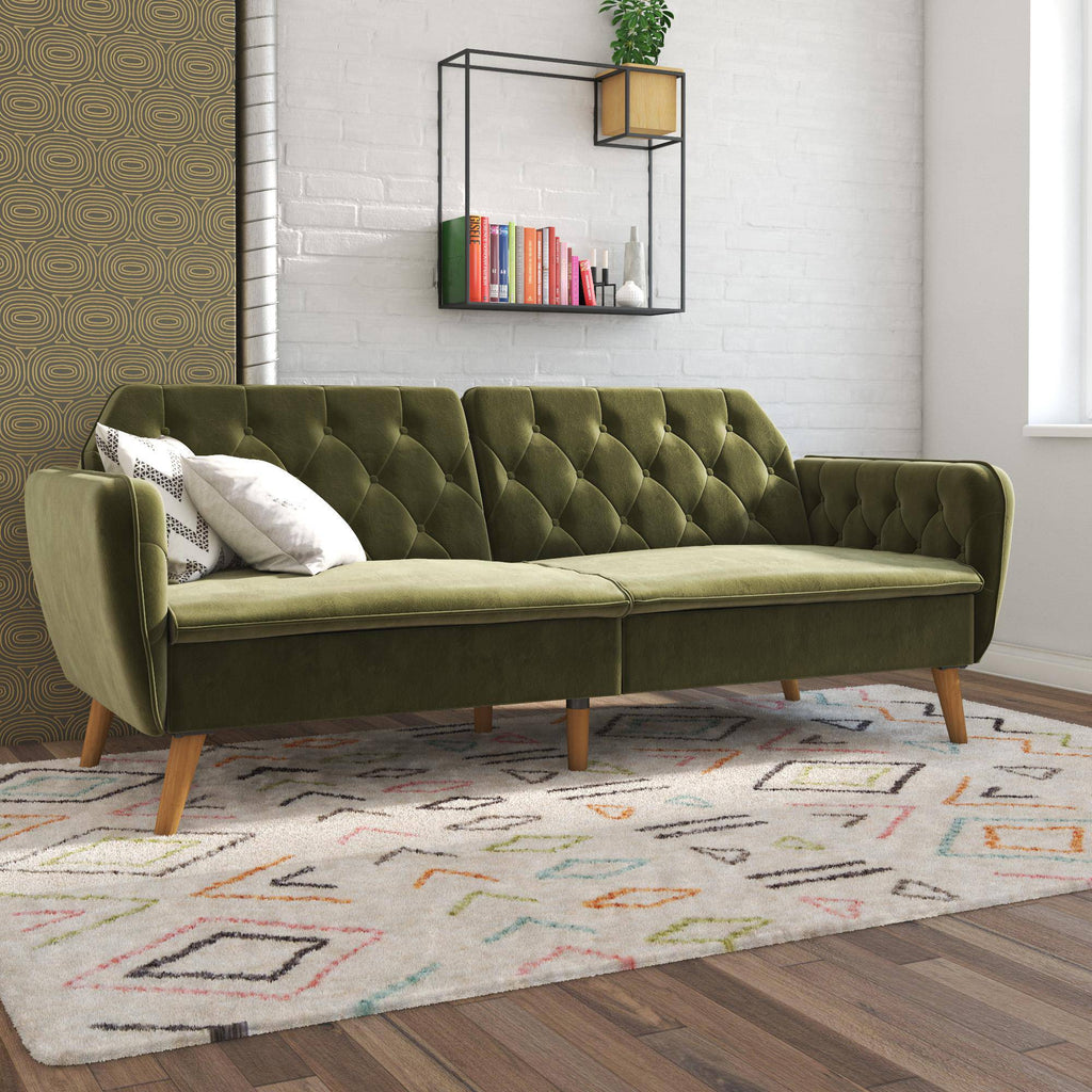 NOVOGRATZ Tallulah Memory Foam Futon Green Velvet - Price Crash Furniture