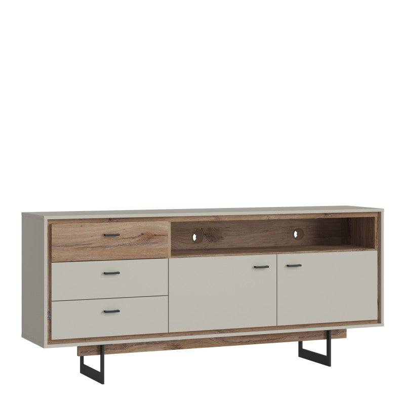 Rivero 2 Door 3 Drawer Open Shelf Sideboard In Grey And Oak - Price Crash Furniture