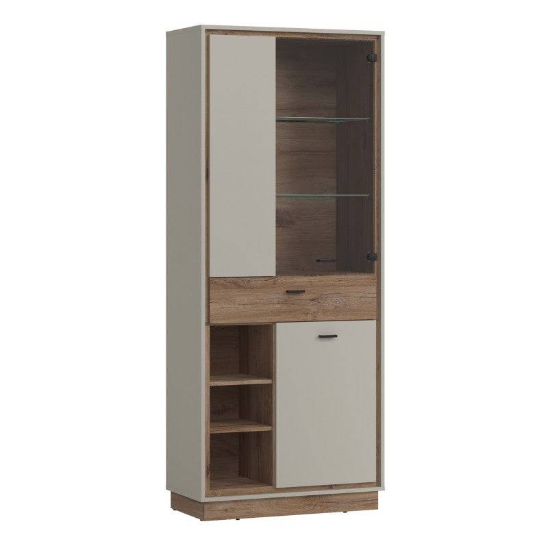 Rivero 3 Door 1 Drawer Open Shelves Wide Display Cabinet In Grey And Oak - Price Crash Furniture