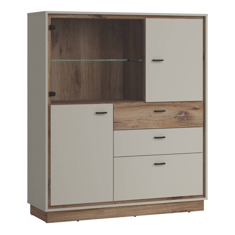 Rivero 3 Door 3 Drawer Low Display Cabinet In Grey And Oak - Price Crash Furniture