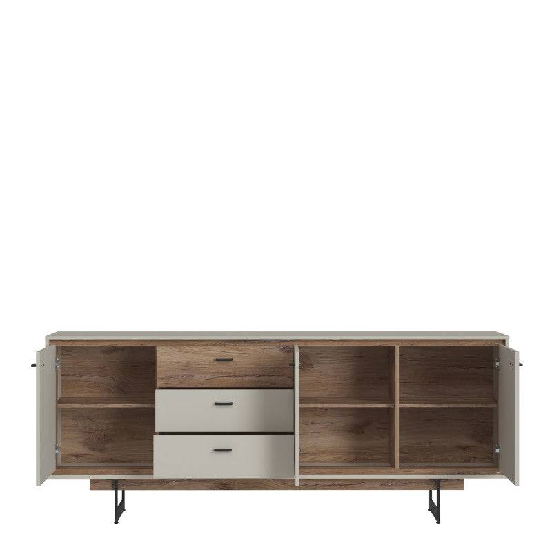 Rivero 3 Door 3 Drawer Wide Sideboard In Grey And Oak - Price Crash Furniture