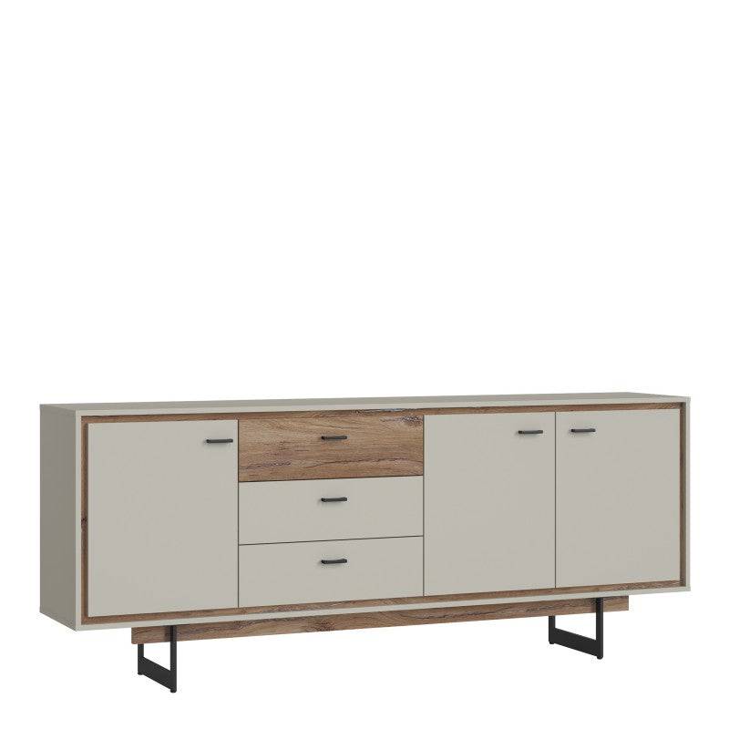 Rivero 3 Door 3 Drawer Wide Sideboard In Grey And Oak - Price Crash Furniture