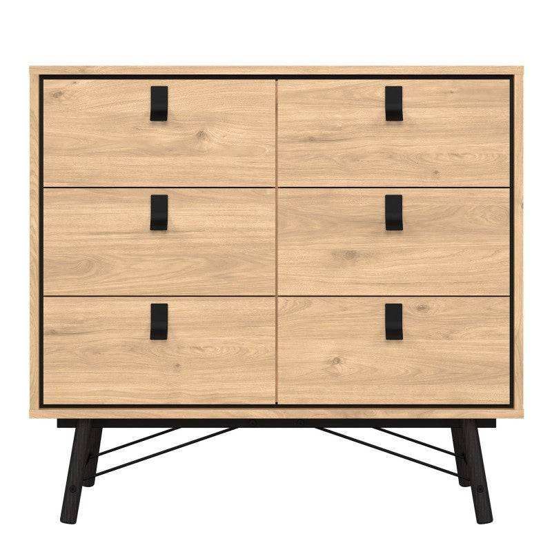 Ry Small Double Chest of Drawers 6 Drawers in Jackson Hickory Oak - Price Crash Furniture