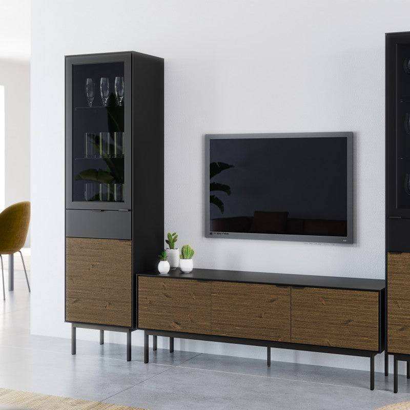 Soma TV Table 3 Doors In Granulated Black Brushed Espresso - Price Crash Furniture