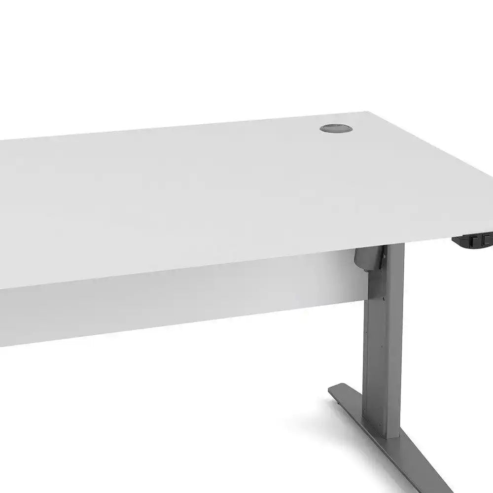 Prima Desk 150 cm with Electric Height Adjust for Standing or Sitting with Silver Grey Legs in White - Price Crash Furniture