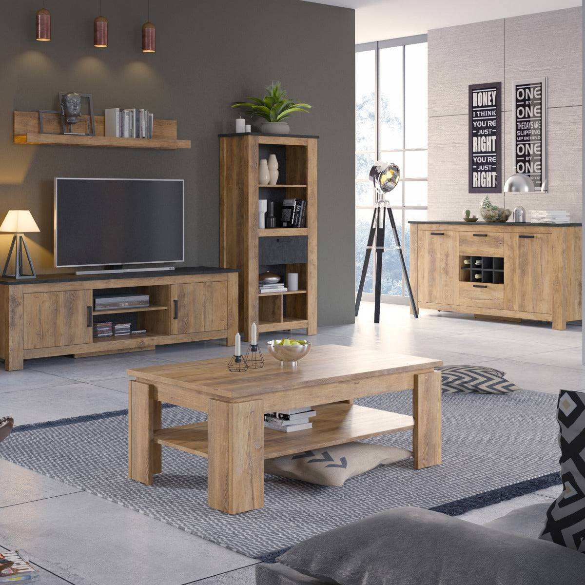 Rapallo 1 door 138 cm TV Cabinet in Chestnut and Matera Grey - Price Crash Furniture