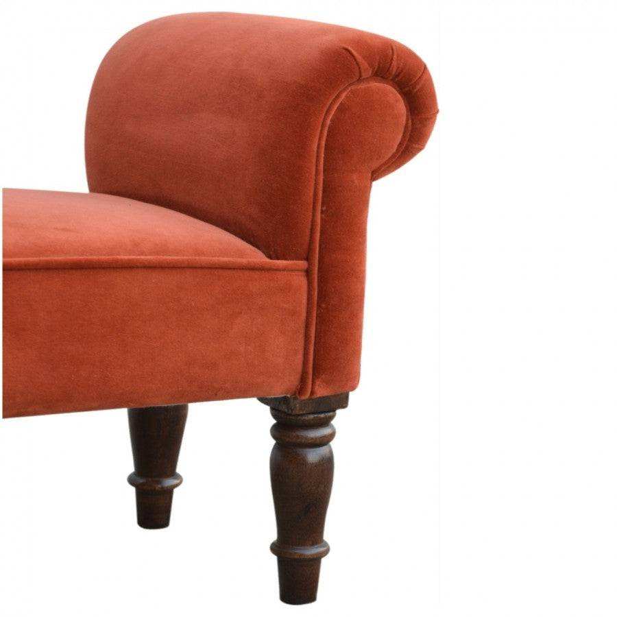 Rust Velvet Bench With Turned Feet - Price Crash Furniture